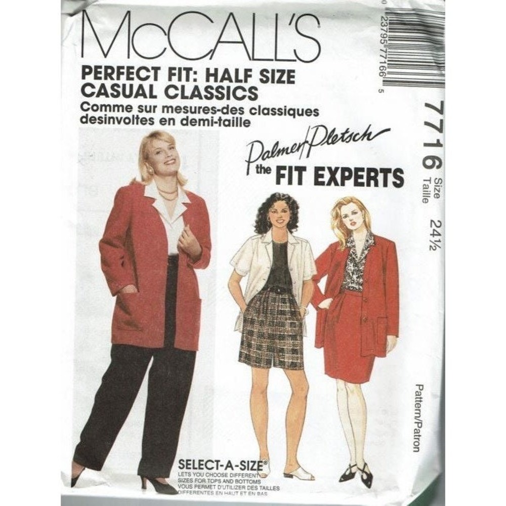 McCalls Sewing Pattern 7716 Jacket Blouse Skirt Pants Shorts Size 24 1/2